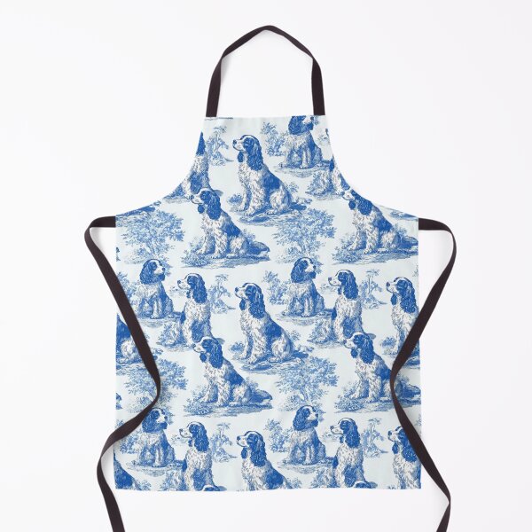 Item preview, Preppy Grandmillennial blue and white Spaniels toile designed and sold by SophieClimaArt.