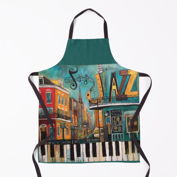 Item preview, Vibrant New Orleans Street Scene with Colorful Buildings, Jazz Sign and Piano Keyboard Motif designed and sold by OlfactoART Studio.