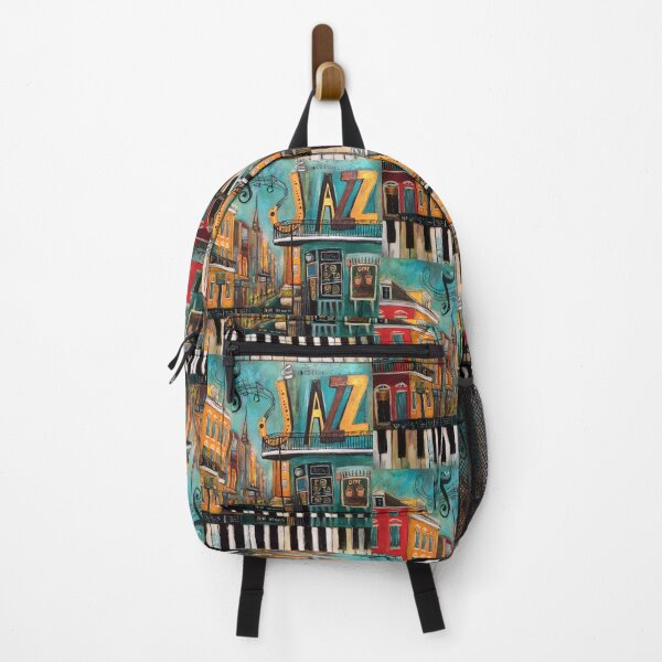 Item preview, Vibrant New Orleans Street Scene with Colorful Buildings, Jazz Sign and Piano Keyboard Motif designed and sold by OlfactoART Studio.