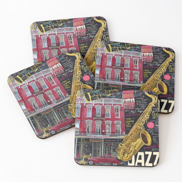 Item preview, New Orleans Vibrant Collage with Saxophone, Red Building and Classic Car in Musical Celebration designed and sold by OlfactoART Studio.