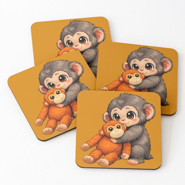 Item preview, Little Monkey Hugging His Plush Toy – A Cute Cartoon Moment designed and sold by BoB-66.