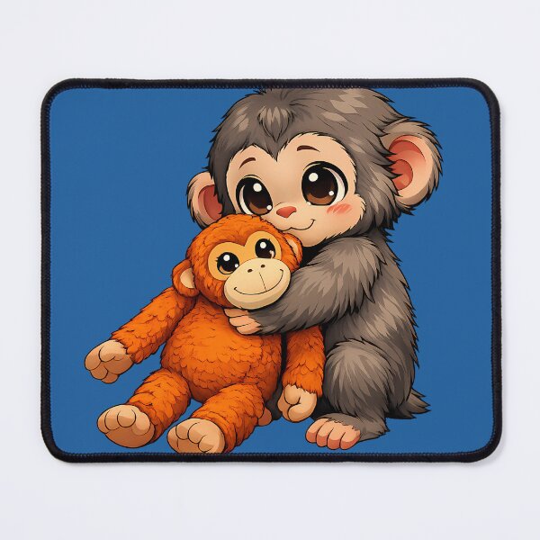 Item preview, Little Monkey Hugging His Plush Toy – A Cute Cartoon Moment designed and sold by BoB-66.