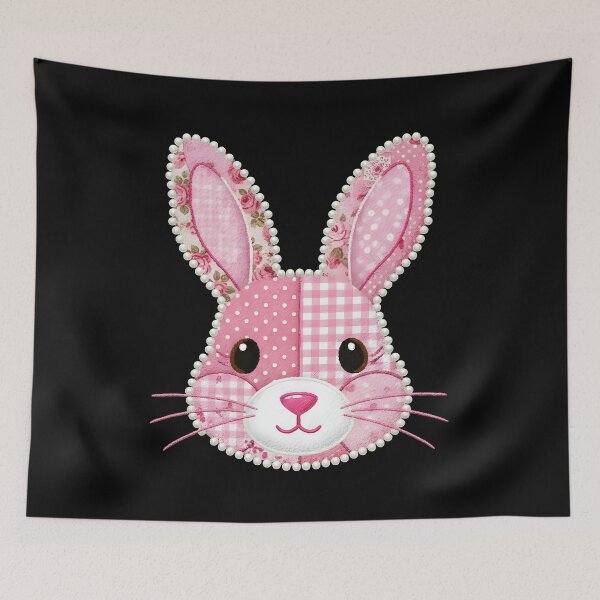 Item preview, Kids Pink Patchwork Easter Bunny Face designed and sold by KroghDs.