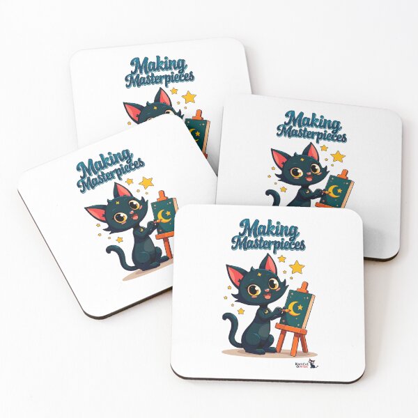 Item preview, Black Cat Painting Moon and Stars Illustration designed and sold by Black Cat Merch Company.