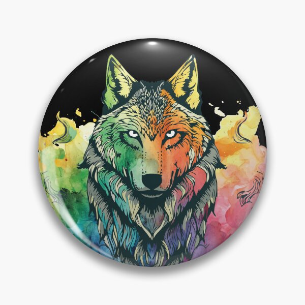 Artikelvorschau, Vintage Regenbogen-Aquarellwolf - Tierkunstdruck entworfen und verkauft von PCStudio57.