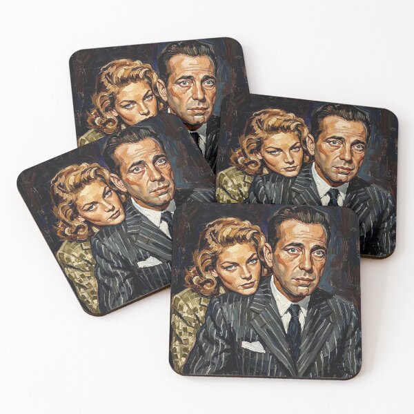 Item preview, The Noir Romance: Bogart and Bacall Pinstripe Impasto Portrait designed and sold by Art's Diner.