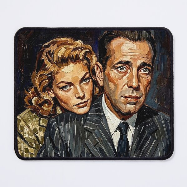 Item preview, The Noir Romance: Bogart and Bacall Pinstripe Impasto Portrait designed and sold by Art's Diner.