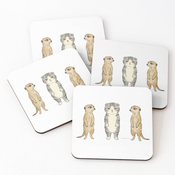 Item preview, Scottish Fold Cat Standing With Meerkats Crayon Art designed and sold by Calico and Cream .