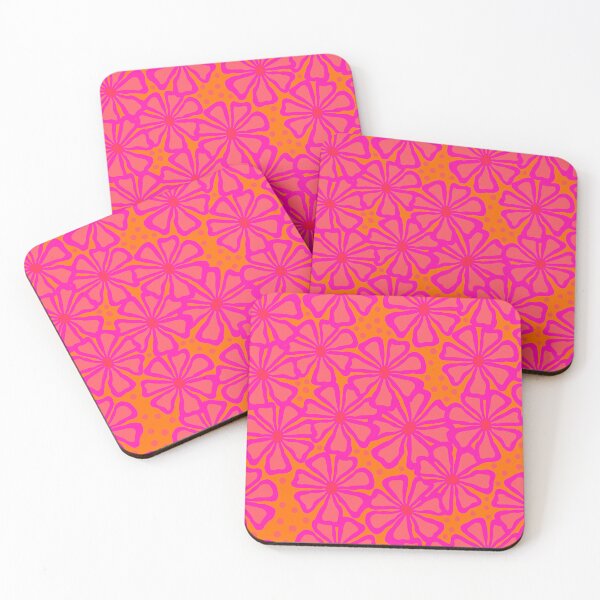 Item preview, Pink modern flowers on bright orange designed and sold by MarySchwindt.