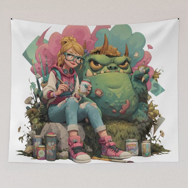 Item preview, Girl Monster Intersection Nature Art Imagination Contemporary Illustrations designed and sold by ART ATTACK ZONE.