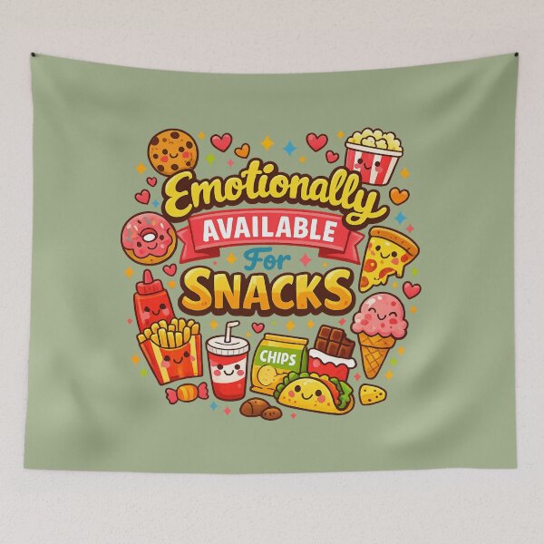 Item preview, Emotionally Available For Snacks | Cute Kawaii Food Pun Typography designed and sold by PopCulturePixel.