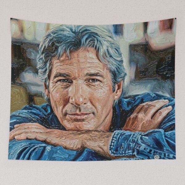Item preview, The Silver Icon: Richard Gere Denim & Wisdom Impasto Portrait designed and sold by Art's Diner.