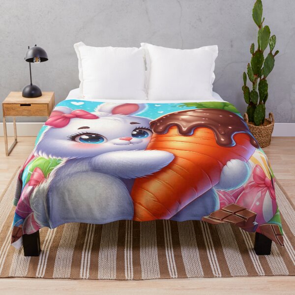 Item preview, Cute Bunny Hugging Chocolate Carrot Cartoon designed and sold by CuteThingsWorld.