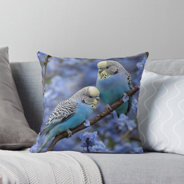 Item preview, "Tranquil Harmony: Blue and Yellow Budgies in a Blue Blossom Tree" designed and sold by A-Work-Of-Art.