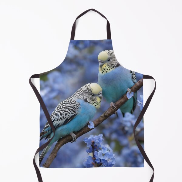 Item preview, "Tranquil Harmony: Blue and Yellow Budgies in a Blue Blossom Tree" designed and sold by A-Work-Of-Art.