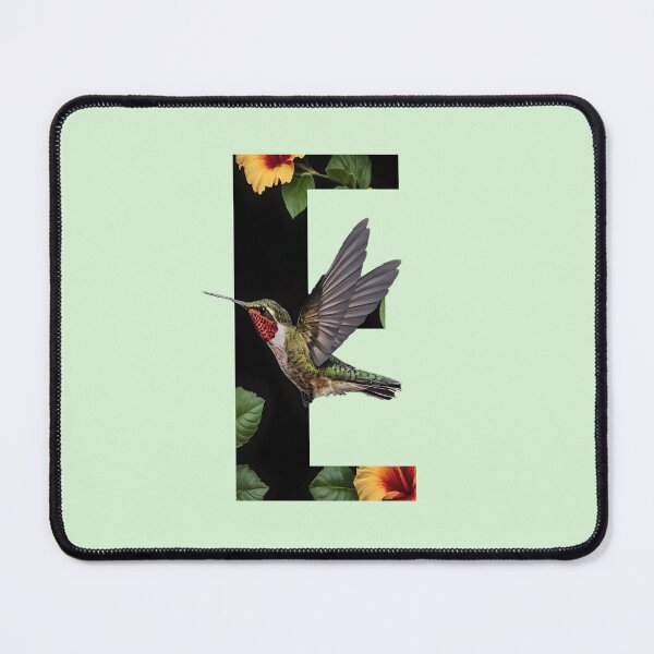 Item preview, "Energetic Elegance: The Letter E With Hummingbird and Hibiscus" designed and sold by A-Work-Of-Art.