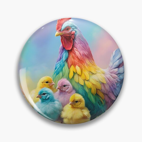 Item preview, "Rainbow Nest: Mama Hen and Her Pastel Chicks" designed and sold by A-Work-Of-Art.