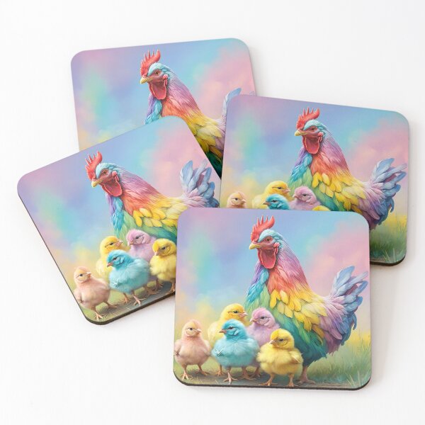 Item preview, "Rainbow Nest: Mama Hen and Her Pastel Chicks" designed and sold by A-Work-Of-Art.