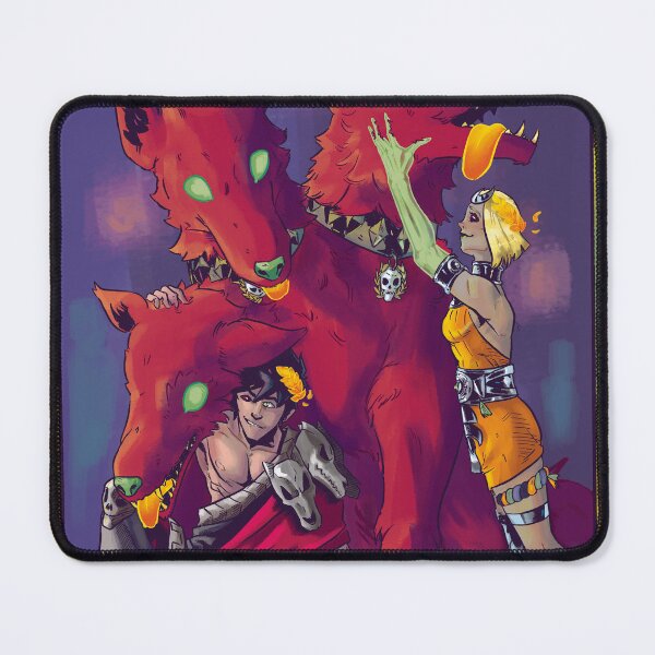 Item preview, Zagreus and Melinoe petting Cerberus designed and sold by GuzziDGoose.