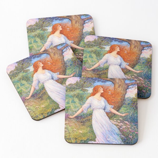 Item preview, Maiden Art Nouveau Romantic Illustration Red-Haired Woman in Meadow for Fantasy & Nature Lovers designed and sold by RickE.
