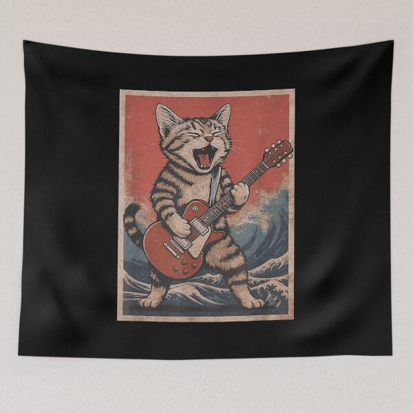 Item preview, Cat Playing Guitar Men Women Distressed Rock and Roll designed and sold by Cheesymatiion.