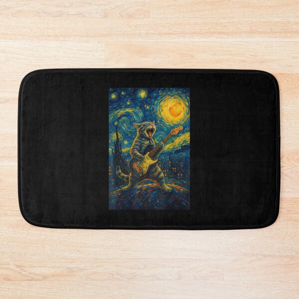 Item preview, Cat Playing Guitar Star Rock and Roll Cat Lover Art designed and sold by Cheesymatiion.