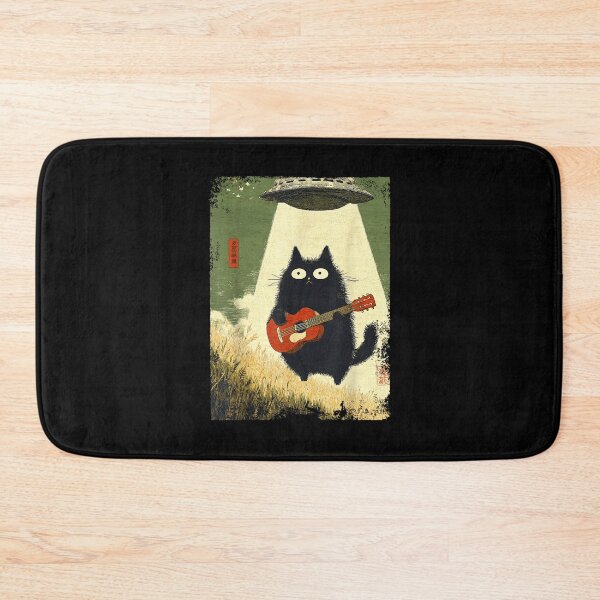 Item preview, Black Cat Playing Guitar Abducted Alien UFO Funny Japanese designed and sold by Cheesymatiion.