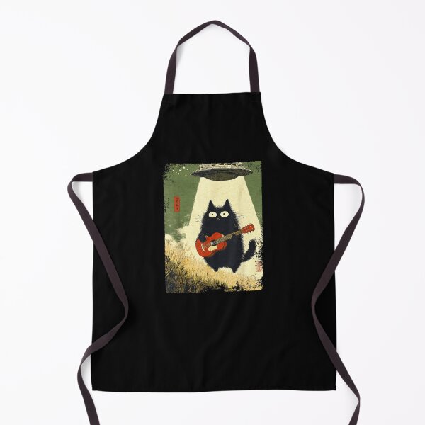 Item preview, Black Cat Playing Guitar Abducted Alien UFO Funny Japanese designed and sold by Cheesymatiion.
