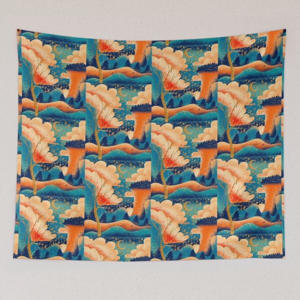 Item preview, Dreamy Autumn Night Pattern - Golden Stars & Moon Sky designed and sold by TheArtOfTreble.