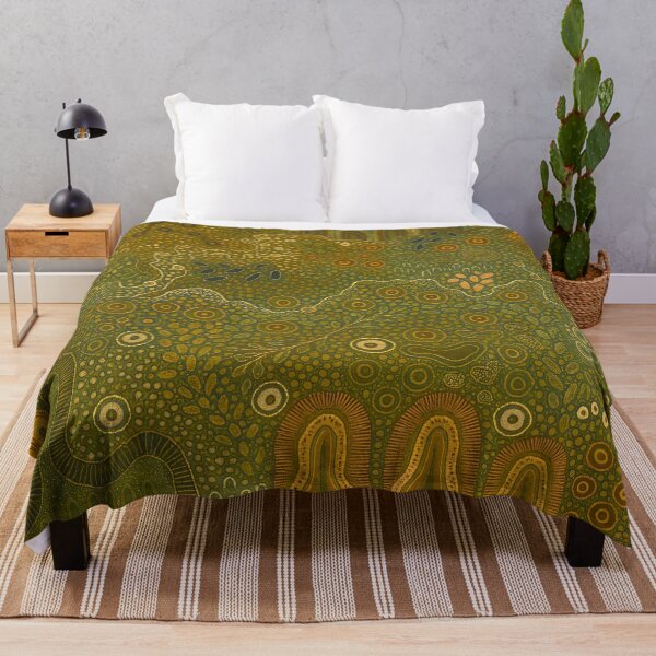 Aperçu de l'œuvre Motif à pois abstrait aux tons naturels – Art organique d'inspiration autochtone dans les tons verts et ocre créée et vendue par Artviawall.