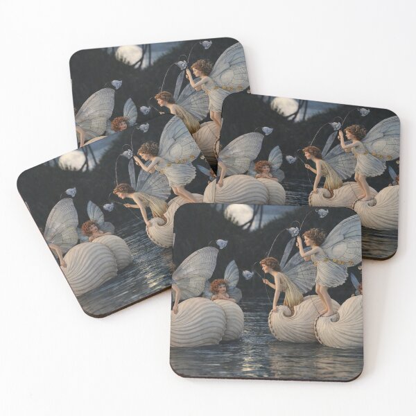 Item preview, Moonlit Fairy Fantasy Art – Seashell Fishing Pixies Scene – Whimsical Art Lovers designed and sold by RickE.