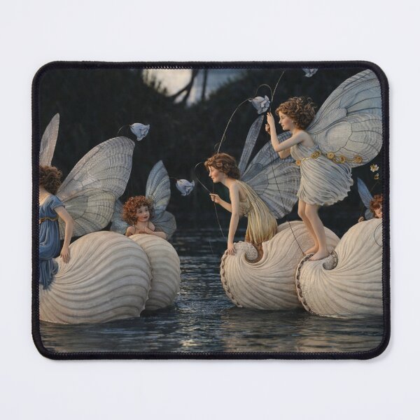 Item preview, Moonlit Fairy Fantasy Art – Seashell Fishing Pixies Scene – Whimsical Art Lovers designed and sold by RickE.