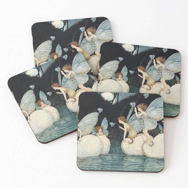 Item preview, Moonlit Fairy Fantasy Art – Seashell Fishing Pixies Scene – Whimsical Art Lovers designed and sold by RickE.