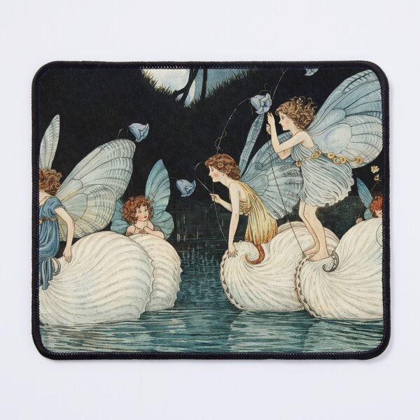 Item preview, Moonlit Fairy Fantasy Art – Seashell Fishing Pixies Scene – Whimsical Art Lovers designed and sold by RickE.
