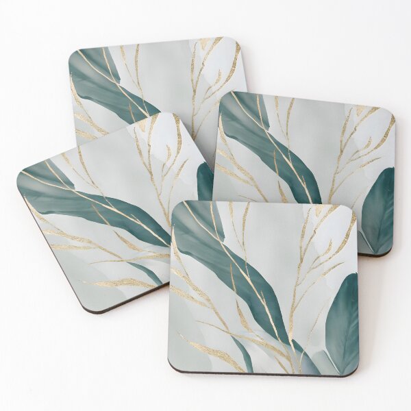 Item preview, Elegant Gold Botanical Watercolor – Minimalist Green Leaf Abstract Art designed and sold by Artviawall.