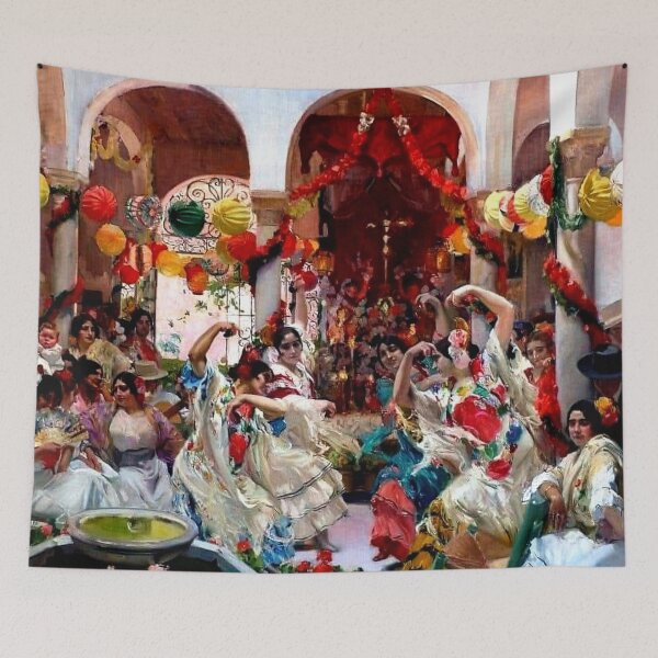 Item preview, Spanish Fiesta Courtyard Painting – Flamenco Dancers Celebration Scene – Cultural Art Lovers designed and sold by RickE.