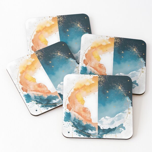 Item preview, Abstract Sun & Night Watercolor – Gold Celestial Minimalist Art designed and sold by Artviawall.