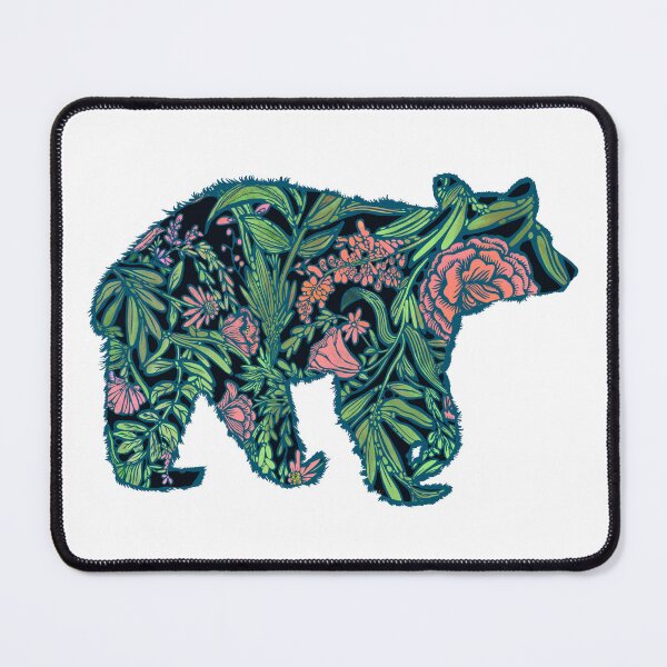 Item preview, Floral pink teal Bear silhouette designed and sold by Art of Camping Now.