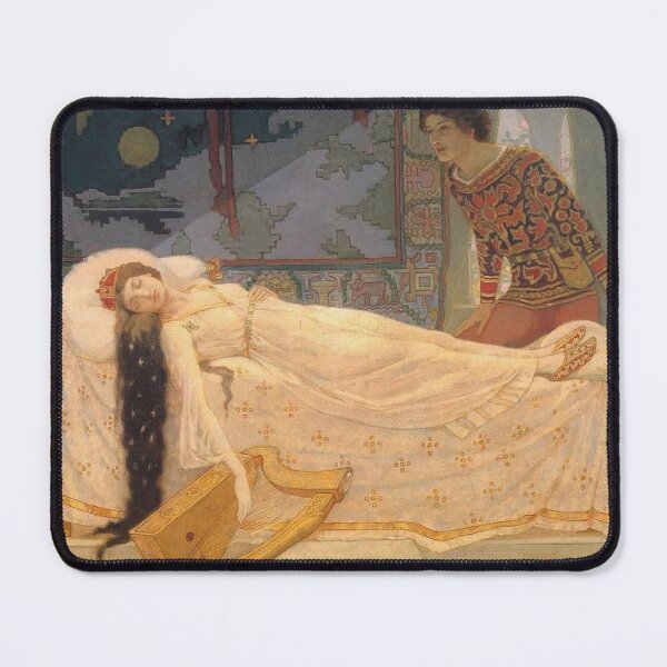 Item preview, Pre-Raphaelite Sleeping Beauty Painting – Medieval Romance Scene – Fairy Tale Art Lovers designed and sold by RickE.