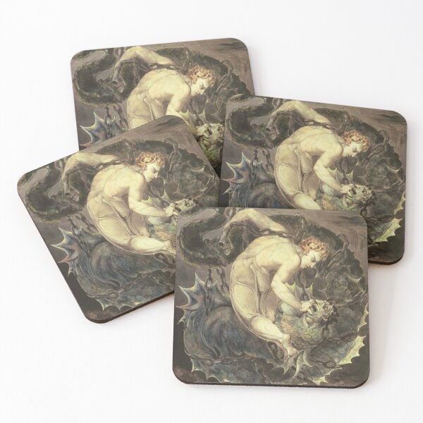 Item preview, The Angel Michael binding Satan by William Blake - Mythological Sea Monster Painting – Hero Battling Leviathan designed and sold by RickE.