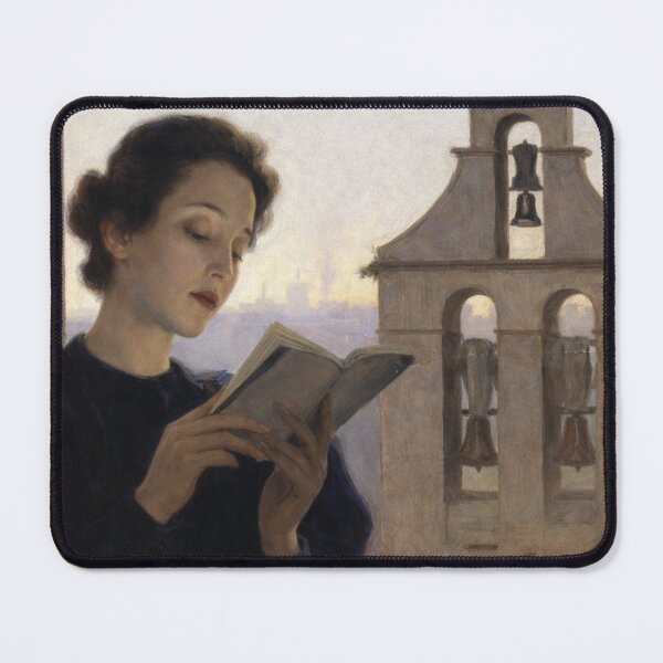 Item preview, Quiet Reading Woman Painting – Realist Bell Tower Interior Scene – Literary Art Lovers designed and sold by RickE.