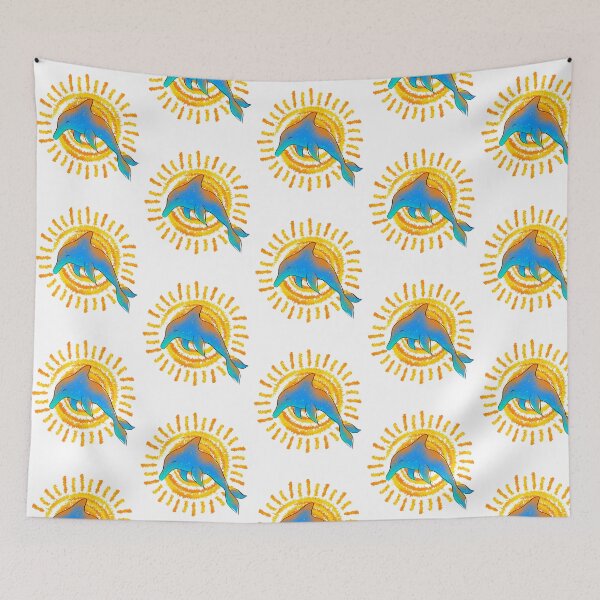 Item preview, Sunrise Dolphin Joy - Blue Teal Ocean Sunburst Art designed and sold by TheArtOfTreble.