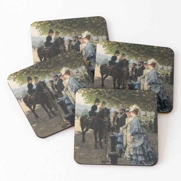 Item preview, Victorian Park Scene Painting – Elegant Figures with Horse Carriage – Classic Art Lovers designed and sold by RickE.
