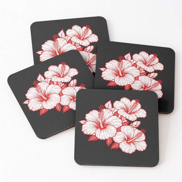 Aperçu de l'œuvre Illustration au trait rouge d'un bouquet de fleurs d'hibiscus tropical créée et vendue par ssmg80.