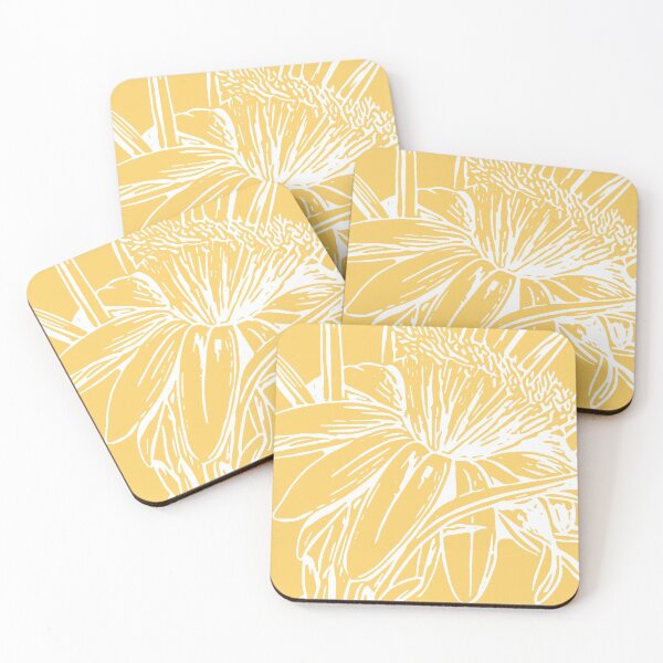 Item preview, Botanical Line Art Block Print in Summery Yellow and White designed and sold by JuneJournal.