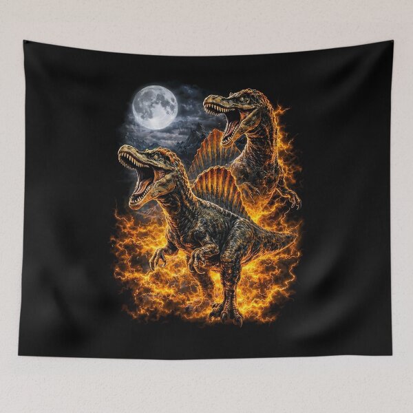 Item preview, Spinosaurus Mirabilis Dinosaur Moon Flaming Dark Fantasy Retro designed and sold by gunaone-design.