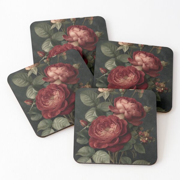Item preview, Deep Crimson Faded Rose Print, Edwardian Dark Floral Wall Art, Vintage Botanical on Black, Dark Academia designed and sold by HeritageArchiveArrt.