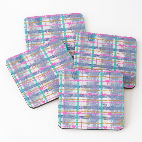 Item preview, Grunge Plaid Hearts - Teal Pink Gold Pattern designed and sold by TheArtOfTreble.