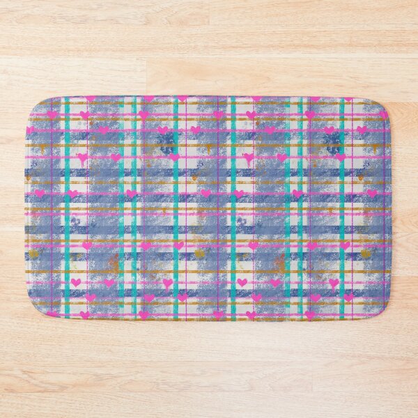 Item preview, Grunge Plaid Hearts - Teal Pink Gold Pattern designed and sold by TheArtOfTreble.
