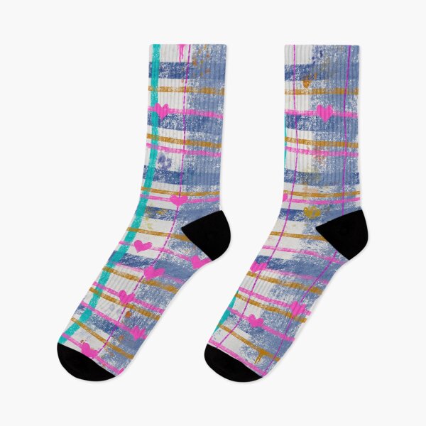 Item preview, Grunge Plaid Hearts - Teal Pink Gold Pattern designed and sold by TheArtOfTreble.